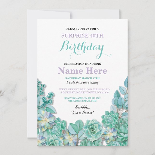 Invitation 40e anniversaire ou tout âge fête Floral Blanc Inv (Devant)