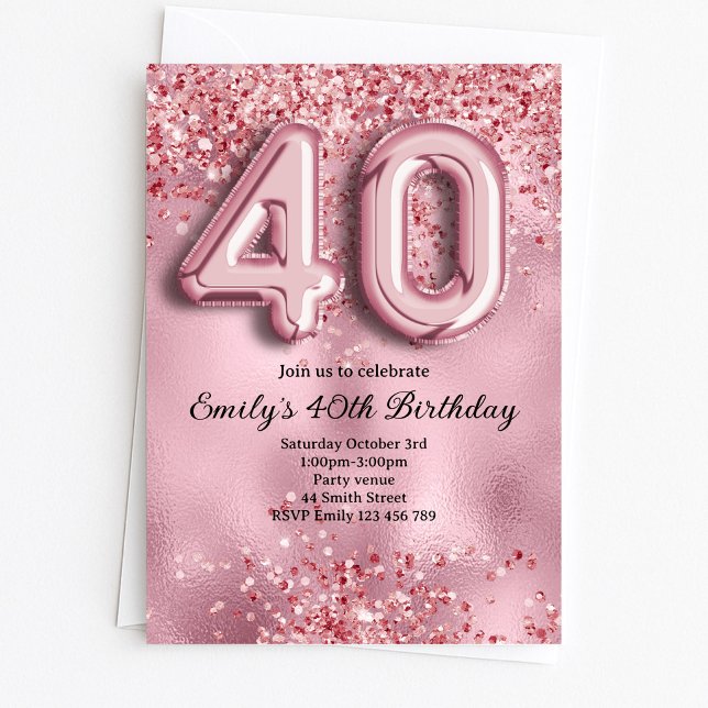 Invitation 40e Anniversaire Paillettes Roses (Créateur téléchargé)