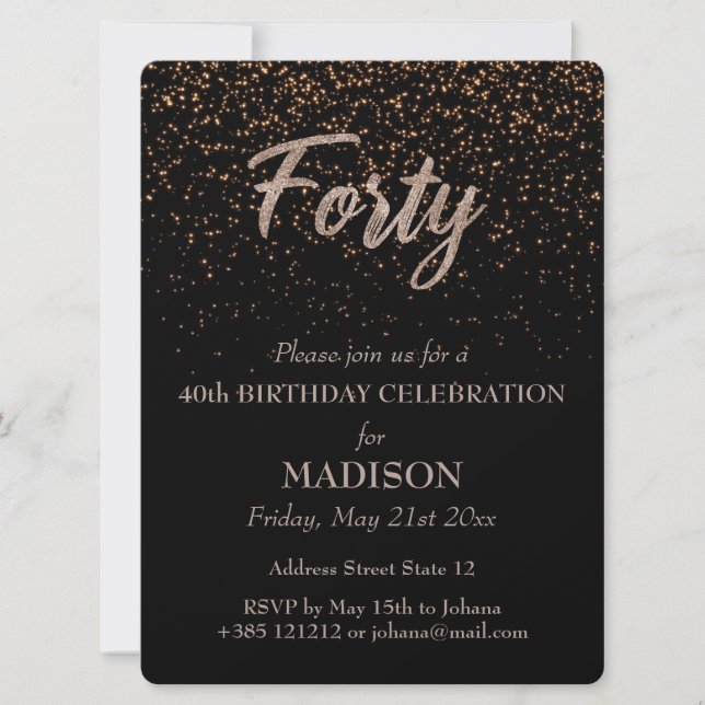 Invitation 40e anniversaire Parties scintillant d'or (Devant)