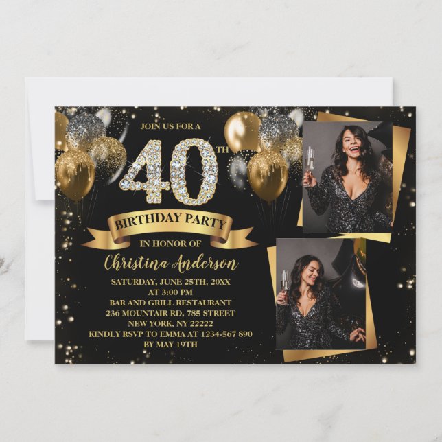 Invitation 40e anniversaire Parties scintillant moderne or Ba (Devant)