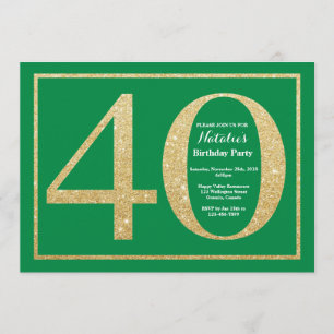 Invitation 40e anniversaire Parties scintillant verte et or