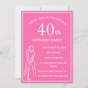 Invitation 40e Anniversaire Party Golfer Pink Ladies Golf Par