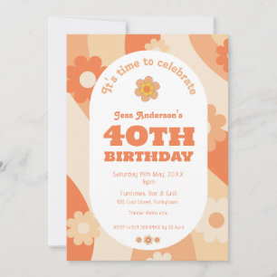 Invitation - 40e anniversaire - pastel pêche rétro