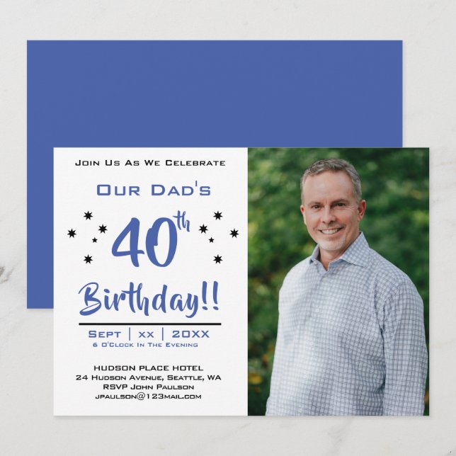 Invitation 40e anniversaire, père, papa, fête photo (Devant / Derrière)
