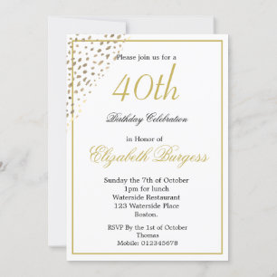 Invitation 40e anniversaire Photo Gold Elegant