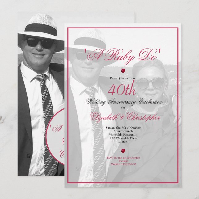 Invitation 40e Anniversaire Photo Noir Blanc Élégant (Devant / Derrière)