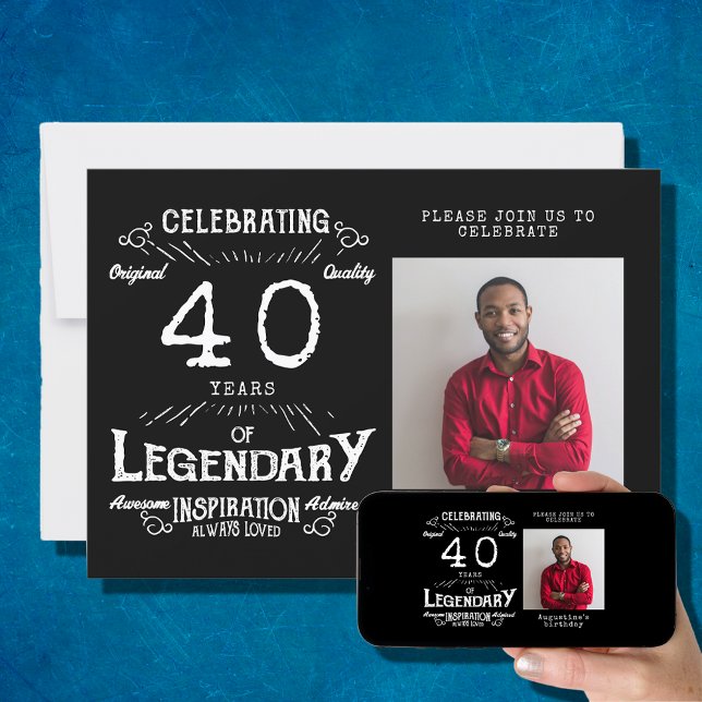 Invitation 40e anniversaire photo noir Vintage (Créateur téléchargé)