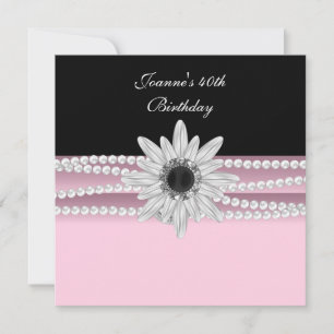 Invitation 40e anniversaire Pink Black Pearl Flower