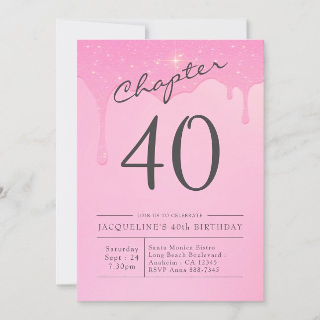Invitation 40e anniversaire Pink Grey Party (Devant)