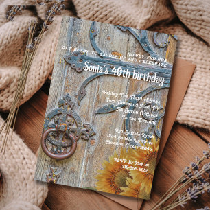 Invitation 40e anniversaire porte de grange rustique western