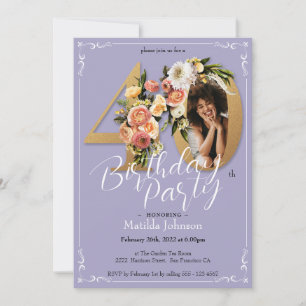 Invitation 40e anniversaire Purple Gold Boho Floral Photo per