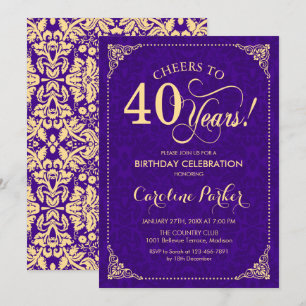 Invitation 40e anniversaire - Purple Gold Damask