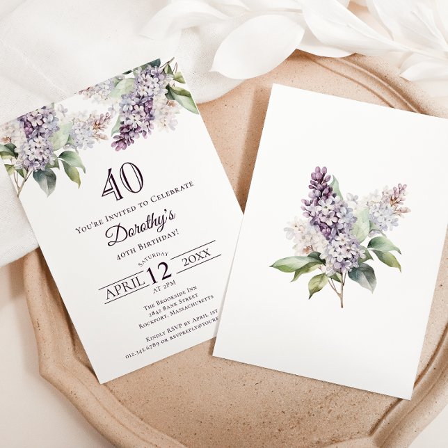 Invitation 40e anniversaire Purple Spring Fleur Lilac (Créateur téléchargé)
