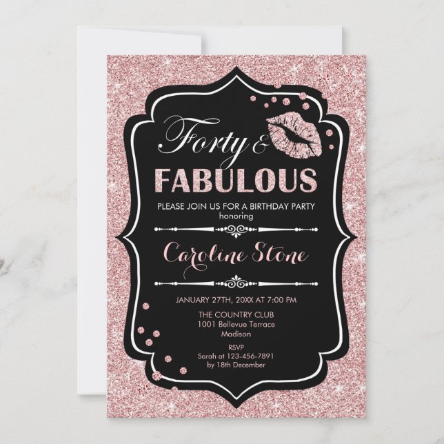 Invitation 40e anniversaire - Quarante fabuleux Rose Gold Bla (Devant)