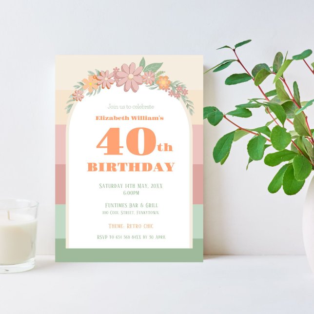 Invitation - 40e anniversaire - rétro rose floral (Créateur téléchargé)