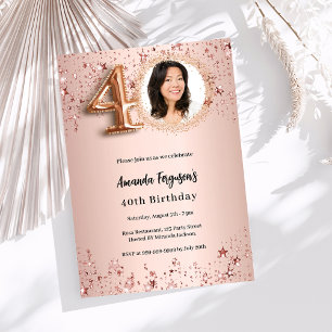 Invitation 40e anniversaire rose or photo étoiles luxe