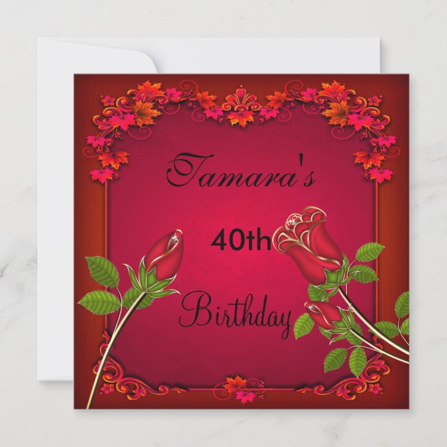 Invitation 40e anniversaire Rose rouge Floral Élégant Invitat (Devant)