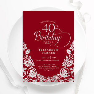 Invitation 40e anniversaire Roses d'argent rouge
