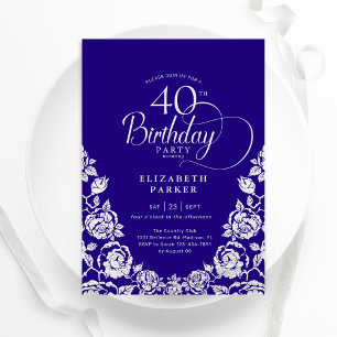 Invitation 40e anniversaire Roses d'argent violet