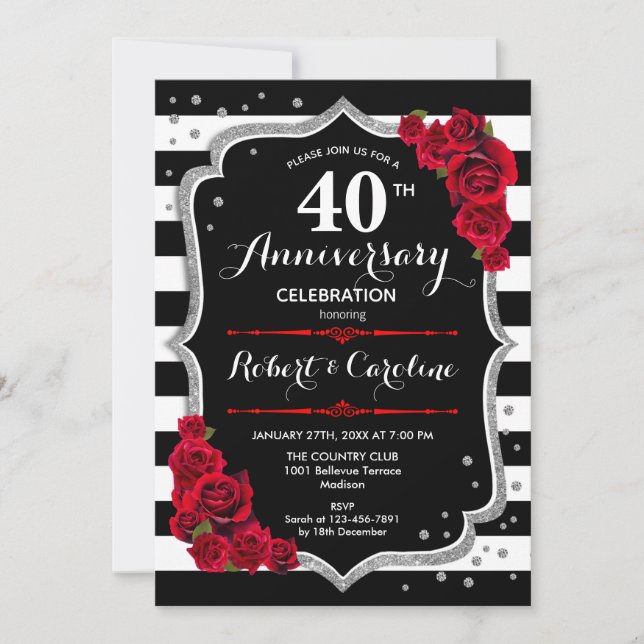 Invitation 40e anniversaire - Rouge Rubis Argent Noir Blanc (Devant)