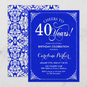 Invitation 40e anniversaire - Royal Blue White Damask