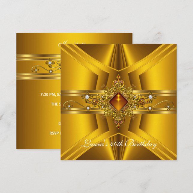 Invitation 40e anniversaire Royal Elegant Joyau d'or Jaune 2 (Devant / Derrière)