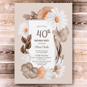Invitation 40e anniversaire Rustic Boho Floral Party