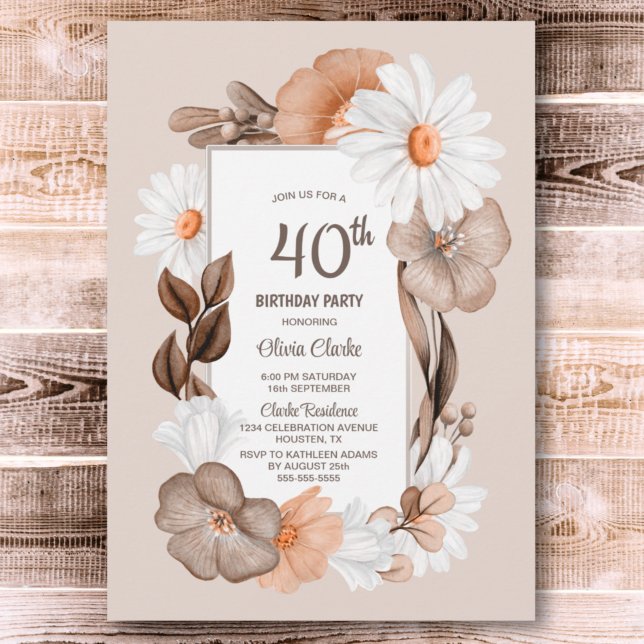 Invitation 40e anniversaire Rustic Boho Floral Party (Créateur téléchargé)
