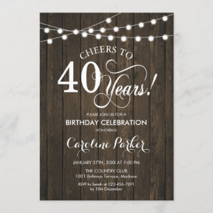 Invitation 40e anniversaire - Rustic Wood Motif