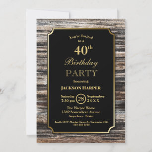 Invitation 40e anniversaire Rustic Wood Party