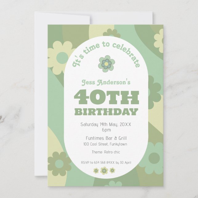Invitation - 40e anniversaire - sauge rétro vert (Devant)