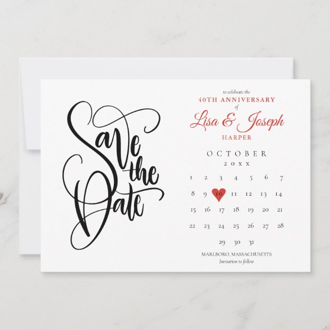 Invitation 40e anniversaire Sauvegarder la date Calendrier Ru (Devant)