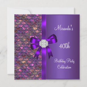 Invitation 40e Anniversaire Séquins rose pourpre Bow Diamond