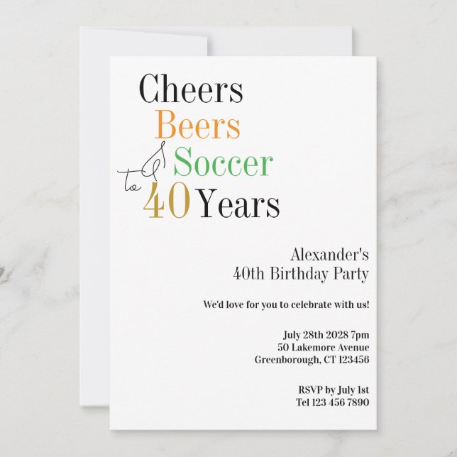 Invitation 40e Anniversaire Soccer Cheers Bières Mini Fête (Devant)