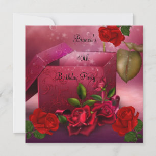 Invitation 40e Anniversaire Soirée élégante Rouge Rose boîte 