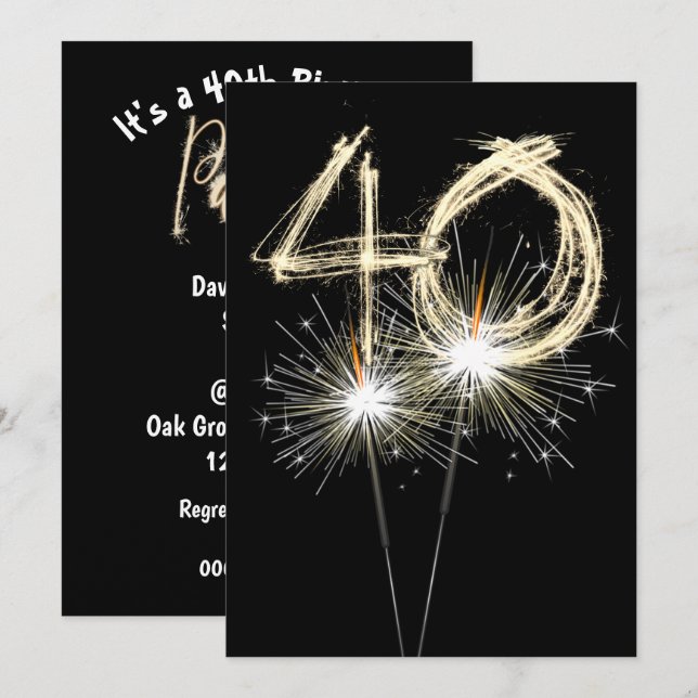 Invitation 40e anniversaire Sparklers de fête (Devant / Derrière)