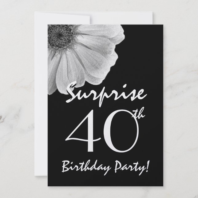 Invitation 40e anniversaire surprise Black White Daisy Metall (Devant)