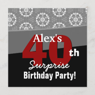 Invitation 40e anniversaire surprise Black White Red V13