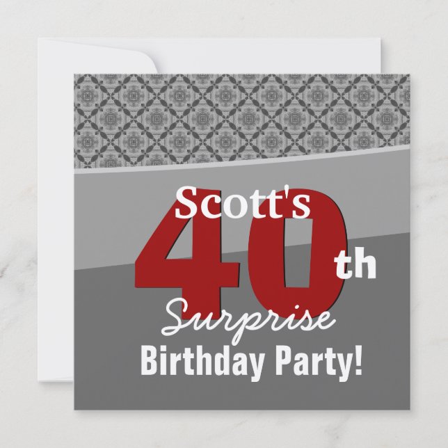 Invitation 40e anniversaire surprise Diamants rouges gris R27 (Devant)