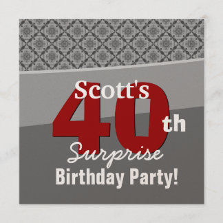 Invitation 40e anniversaire surprise Diamants rouges gris R27