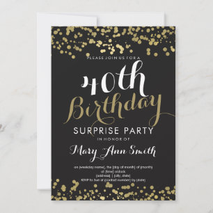 Invitation 40e Anniversaire Surprise Gold Foil Confetti