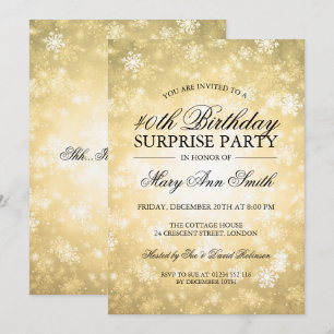 Invitation 40e anniversaire surprise Gold Winter Wonderland