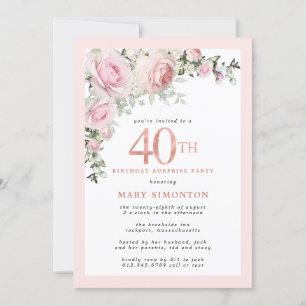 Invitation 40e anniversaire Surprise Party Rose rose Floral