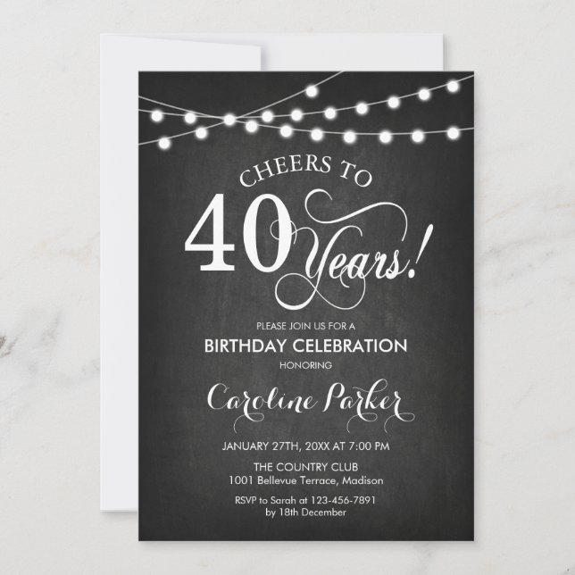 Invitation 40e anniversaire - tableau noir blanc (Devant)