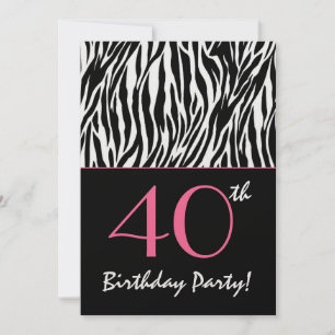 Invitation 40e anniversaire Zebra en noir blanc rose