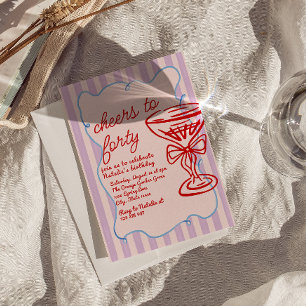 Invitation 40e Champagne coloré tiré à la main rose Anniversa