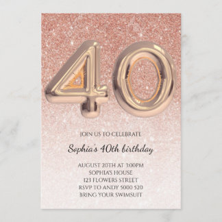 Invitation 40e Femmes Anniversaire Rose Parties scintillant o