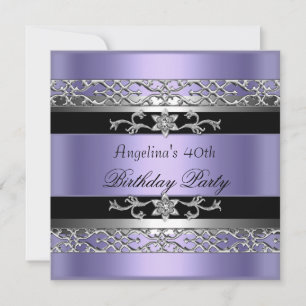 Invitation 40e fête d'anniversaire Black Purple Silver