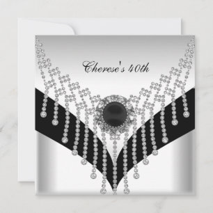 Invitation 40e fête d'anniversaire Black White Diamond Jewel