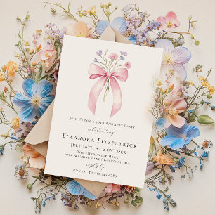 Invitation 40e fête d'anniversaire Coquette rose Bow Fleur sa